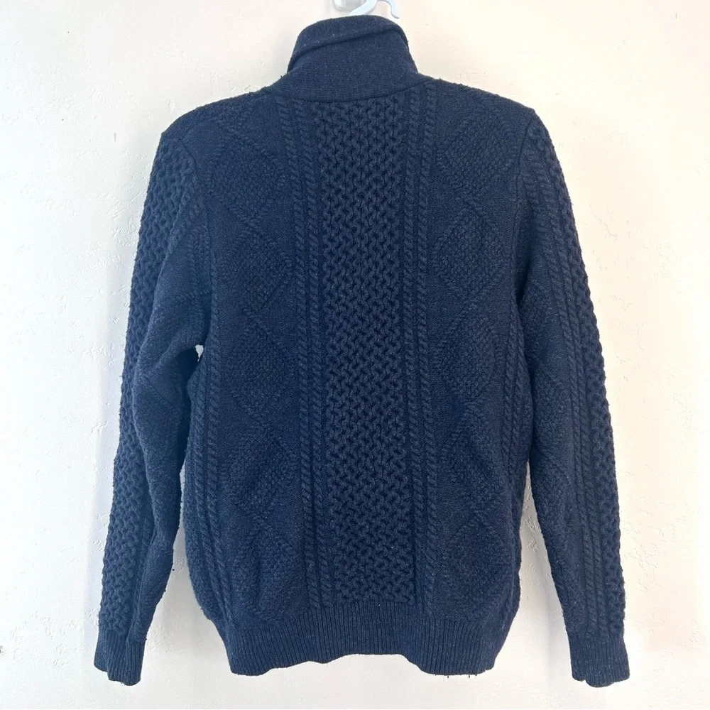 Nordstrom Lambswool Wool Fisherman Sweater Men L Blue Knit Shawl Collar